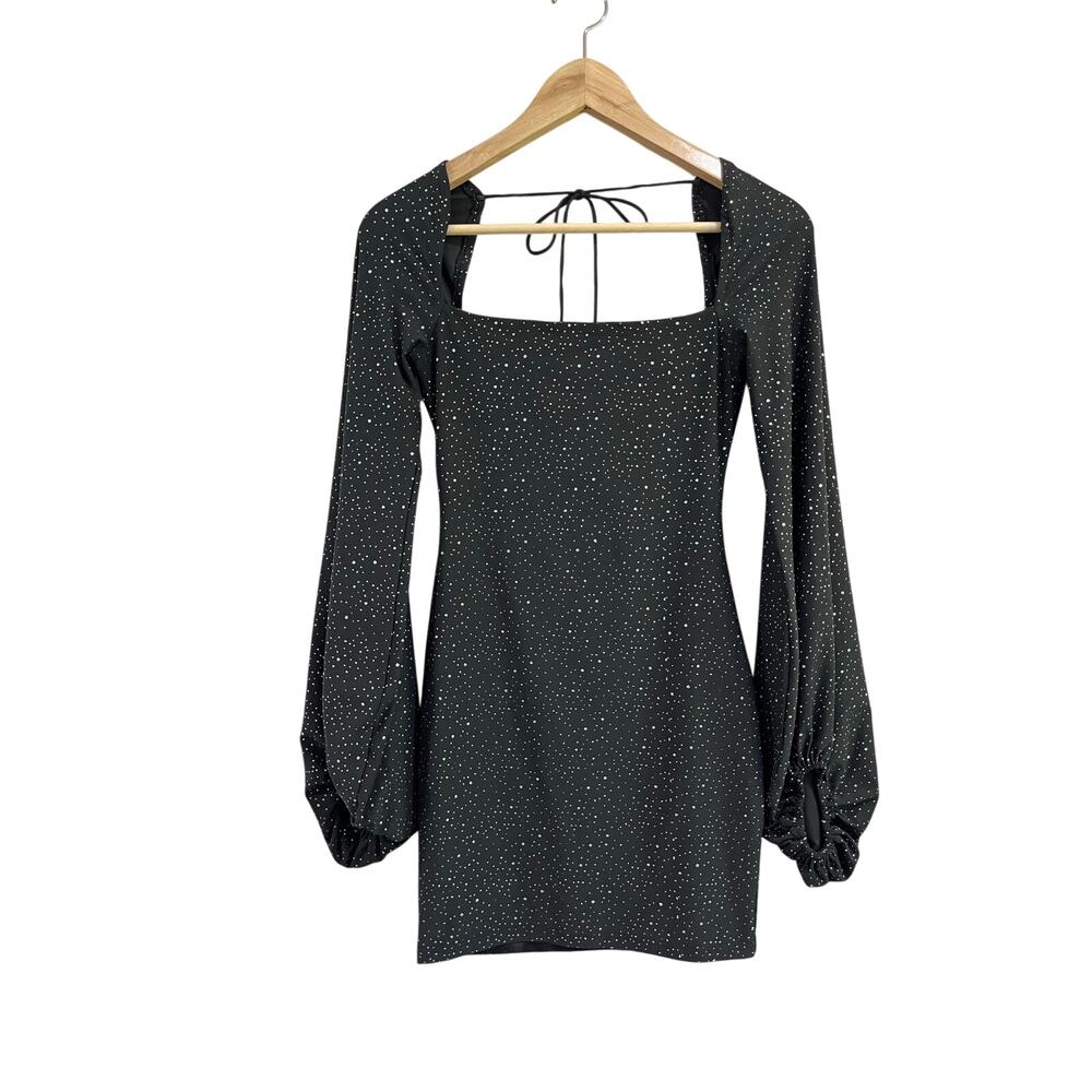 Lucy In The Sky Black Rhinestone Puff Sleeve Bodycon Mini Dress Small